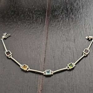 Sterling 925 Multicolor Gemstone Bracelet - Blue, Green, Yellow, Purple, Red 7in